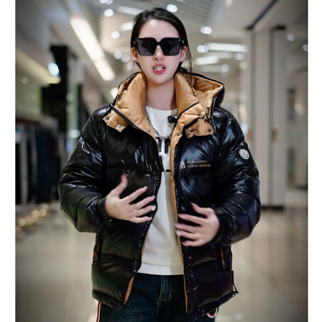 蒙口兰伯冬季新款极寒撞色立领白鸭绒羽绒服男女款冬季潮时尚潮流