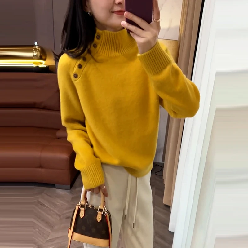 春季新款针织衫女韩版简约高级感软糯长袖毛衣显瘦时髦气质上衣潮