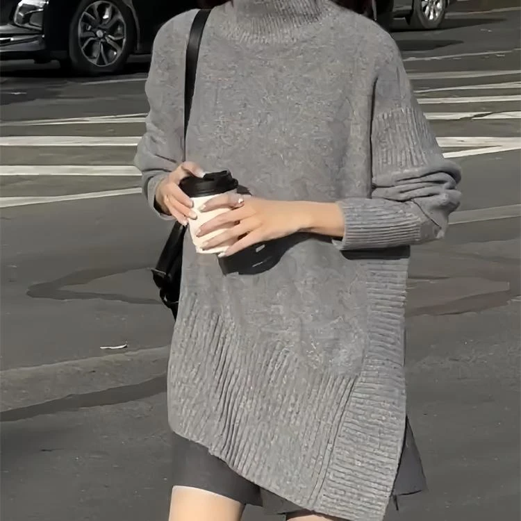 时尚法式长袖针织衫休闲高领韩版毛衣春季ins慵懒风洋气百搭上衣