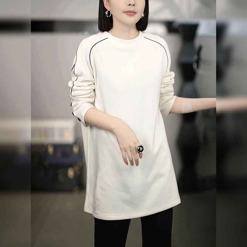 2025春季新品百搭休闲打底衫女宽松直筒圆领慵懒风韩版内搭T恤潮