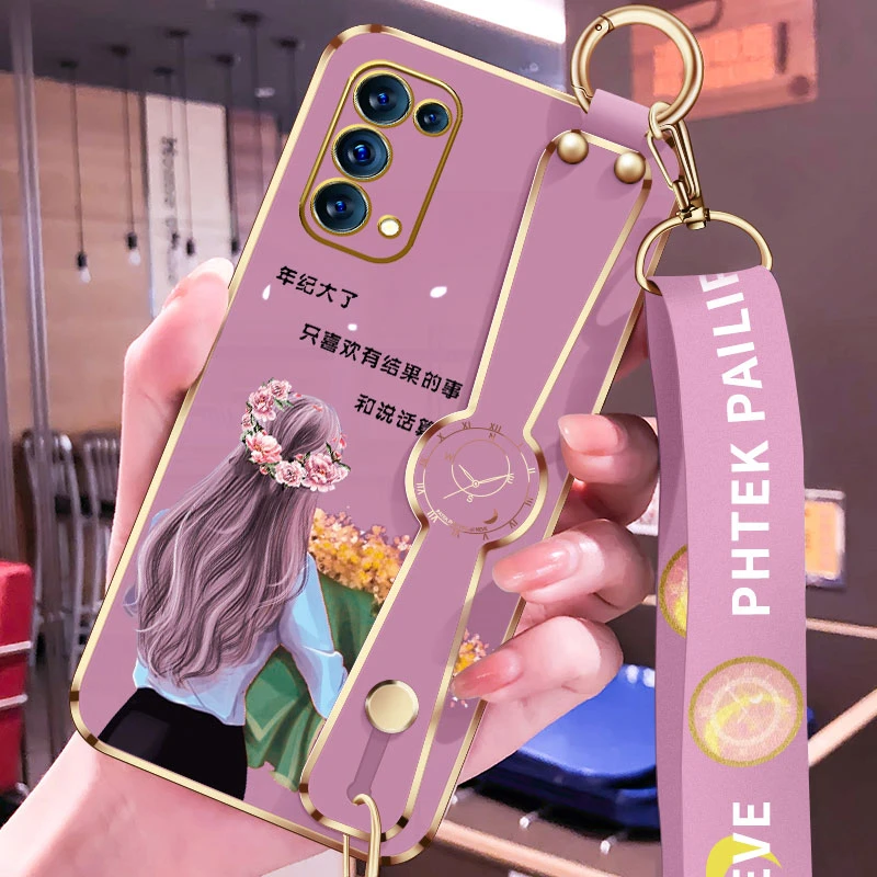 opporeno5手机壳新款reno5pro抱花pro+电镀斜挎腕带挂绳OPPO硅胶
