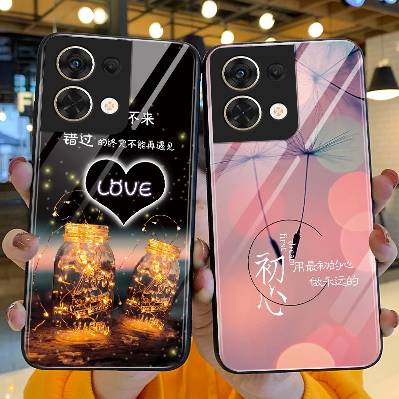 opporeno8手机壳新款reno8pro简约LOVE玻璃壳OPPO全包硅胶软Reno8