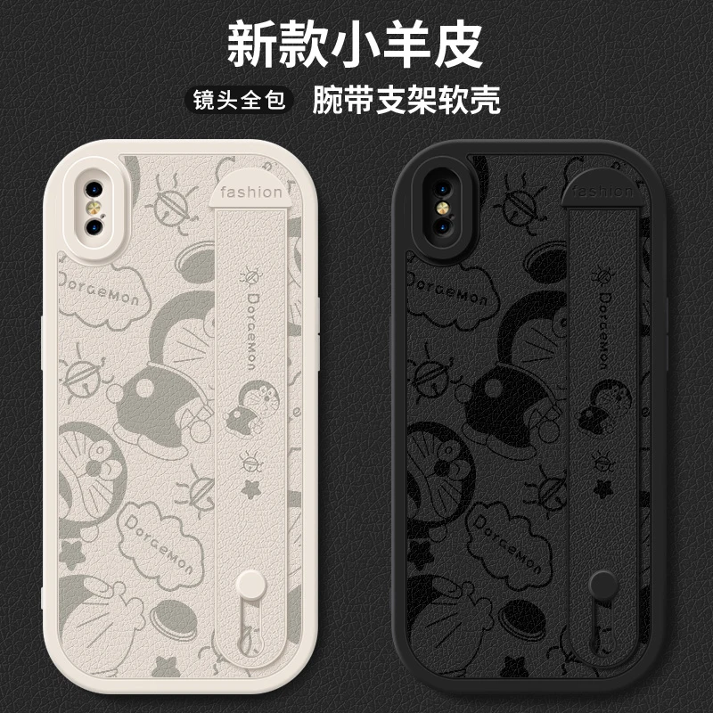 苹果xsmax手机壳新款iPhone6机器猫7plus腕带小羊皮8全包xr防摔x