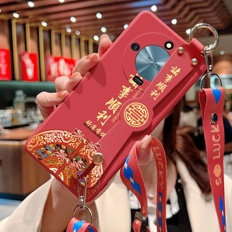 华为荣耀x50手机壳honorX50i诸事顺利斜挎腕带挂绳新品支架液态硅