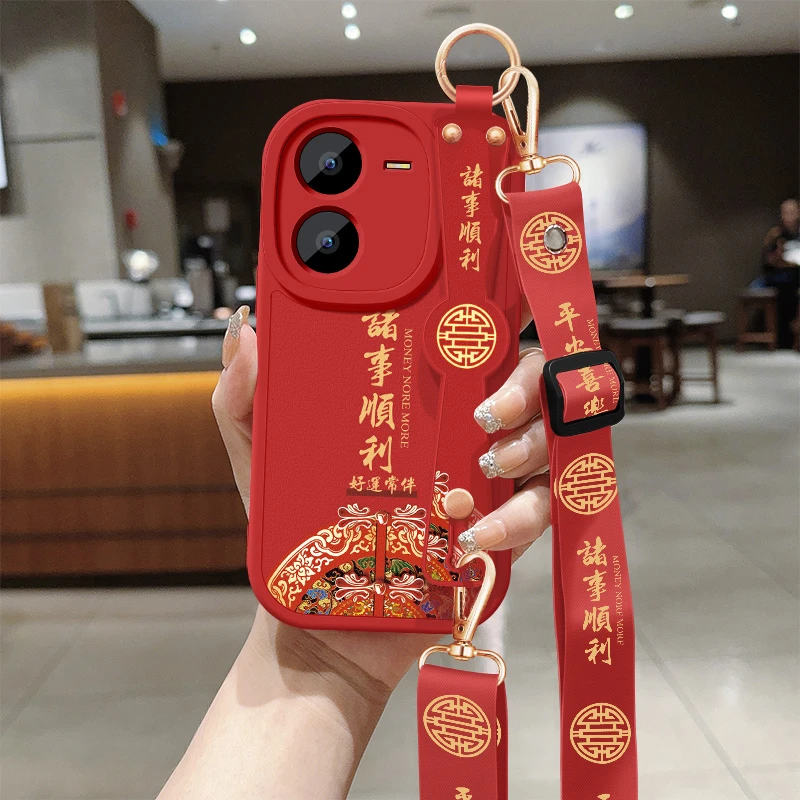 诸事顺利vivoy37手机壳新款vivoy37m斜挎腕带小羊皮硅胶全包软壳