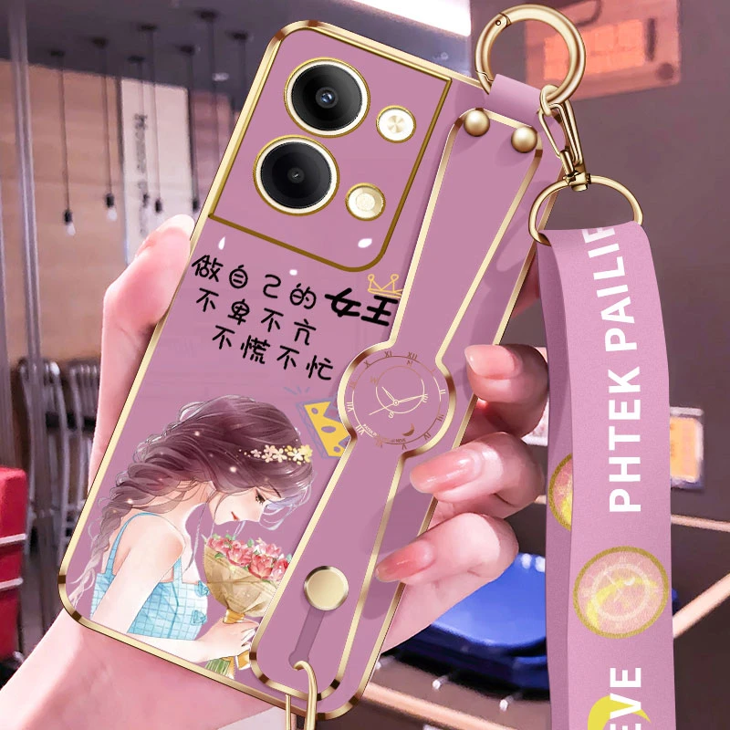opporeno9手机壳新款reno9pro电镀女王斜挎腕带挂绳reno9pro+硅胶