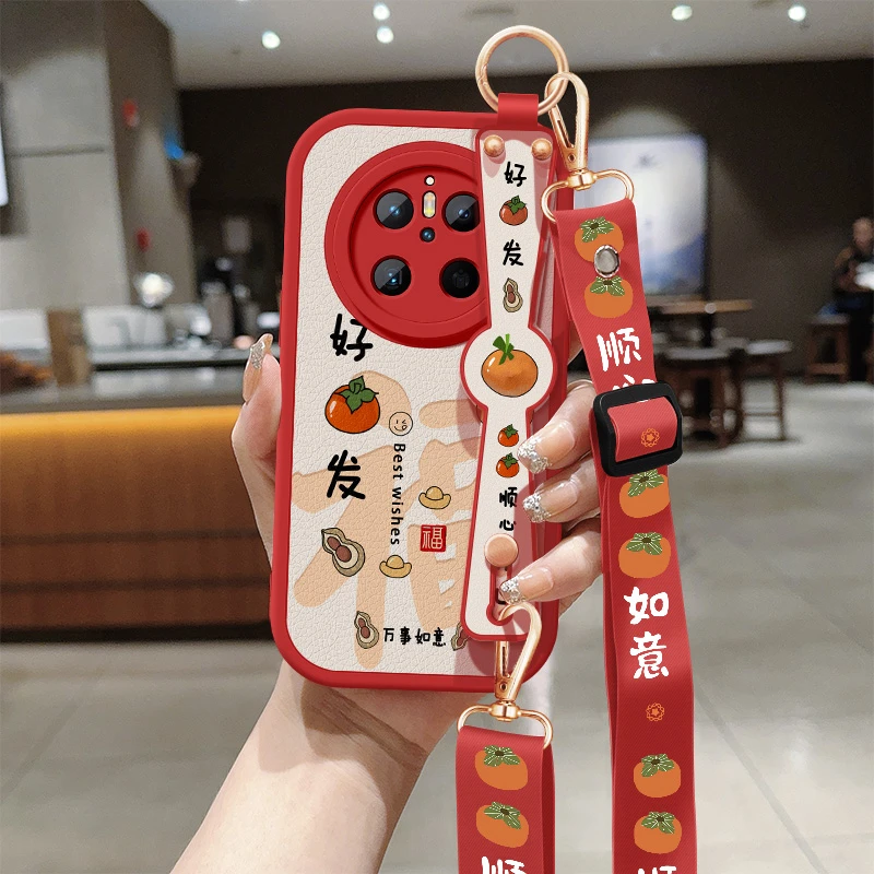 好柿发生适用华为mate70手机壳mate70pro新款腕带小羊皮斜挎软壳