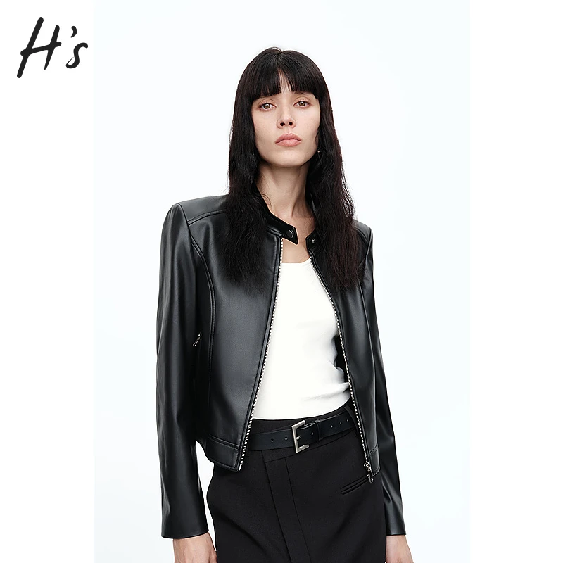 【商场同款】HS直筒挺括短款皮外套2024冬新款透气上衣112409106149