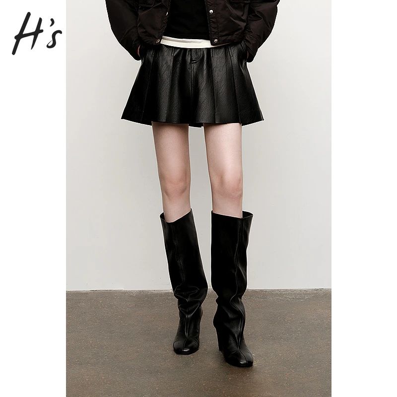 【商场同款】HS时髦摩登感哑光质感短裙2024冬新款裙子112410114039