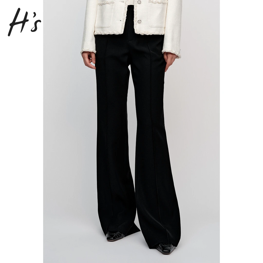 HS黑色微喇裤春秋女装舒适百搭直筒显瘦气质裤子