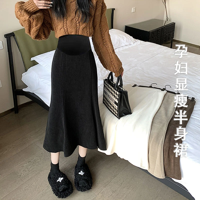 孕妇鱼尾半身裙女夏季季新款时尚中长款高腰加厚百搭外穿简约裙子