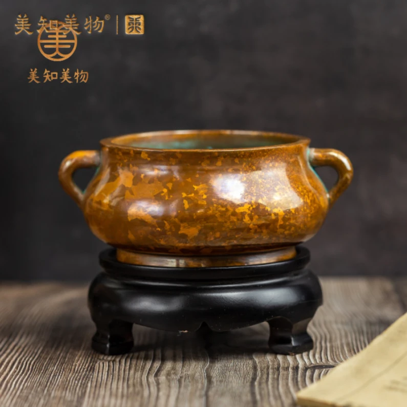 【宣德炉】纯手工铸造斑铜蚰龙耳炉家用熏香仿古铜炉名师出品炉