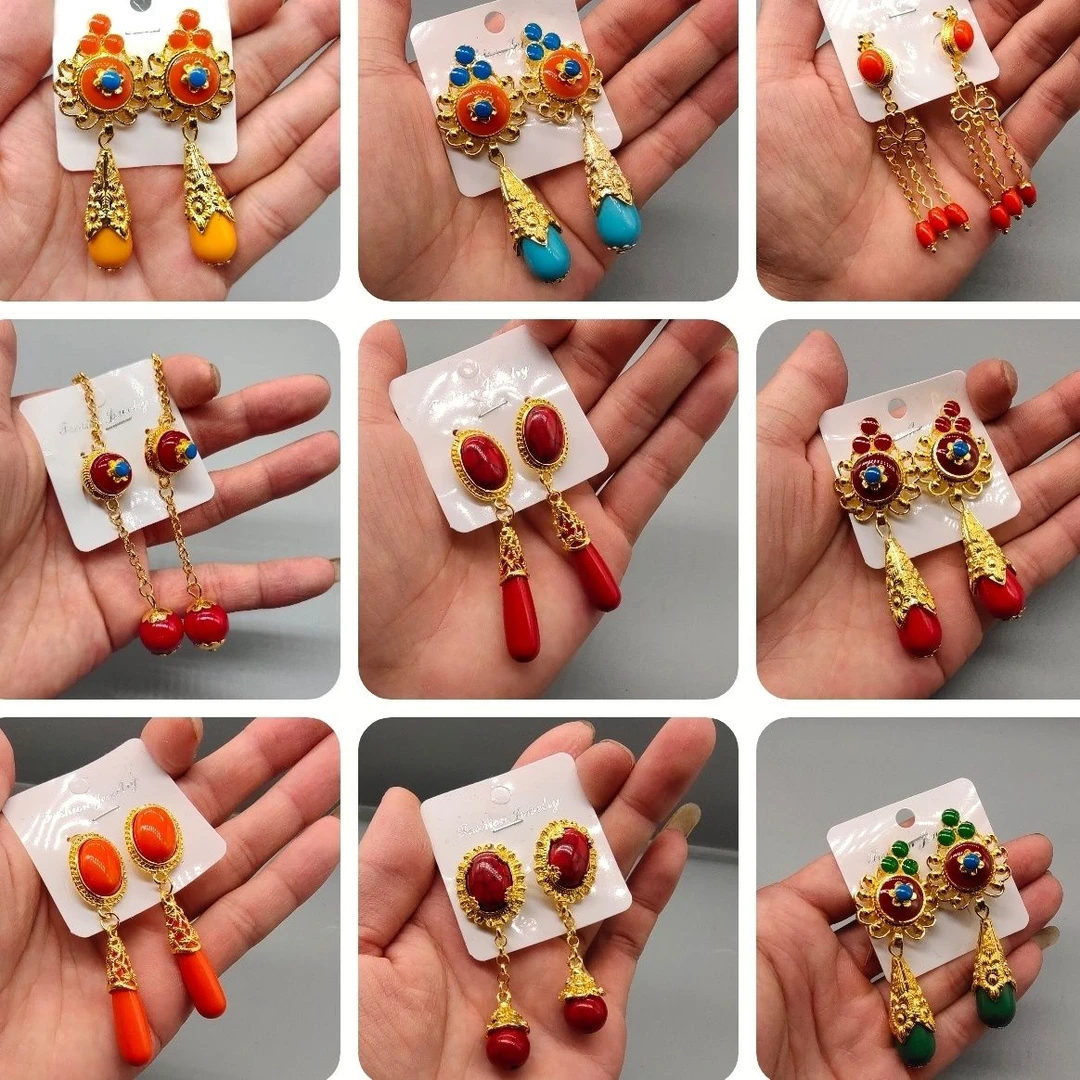 铜合金耳饰 [桥生印象]藏式合金耳环耳饰邮政包邮汉族可带耳针细