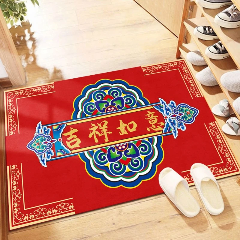 水晶绒 图腾吉祥如意 新中式吸水防滑大门垫可机洗喜庆耐脏家用
