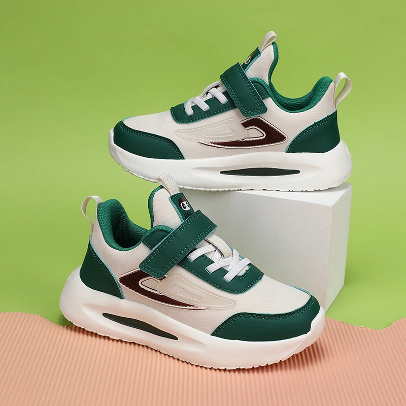 功夫伙伴皮面/二棉/双网25-37男女童减震防滑校园百搭运动鞋956