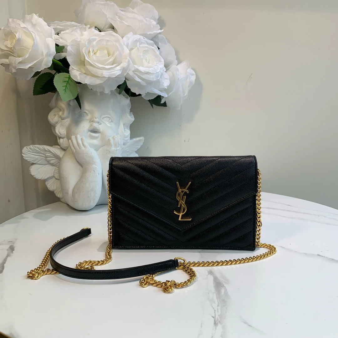 95新 YSL/圣罗兰 御古屋/87873/黑金woc包