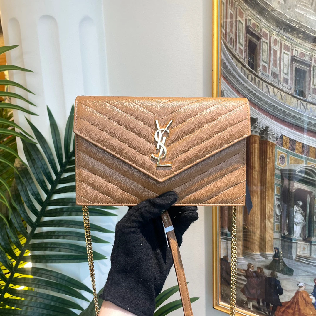 95新 YSL/圣罗兰 御古屋/61508/焦糖色小号信封