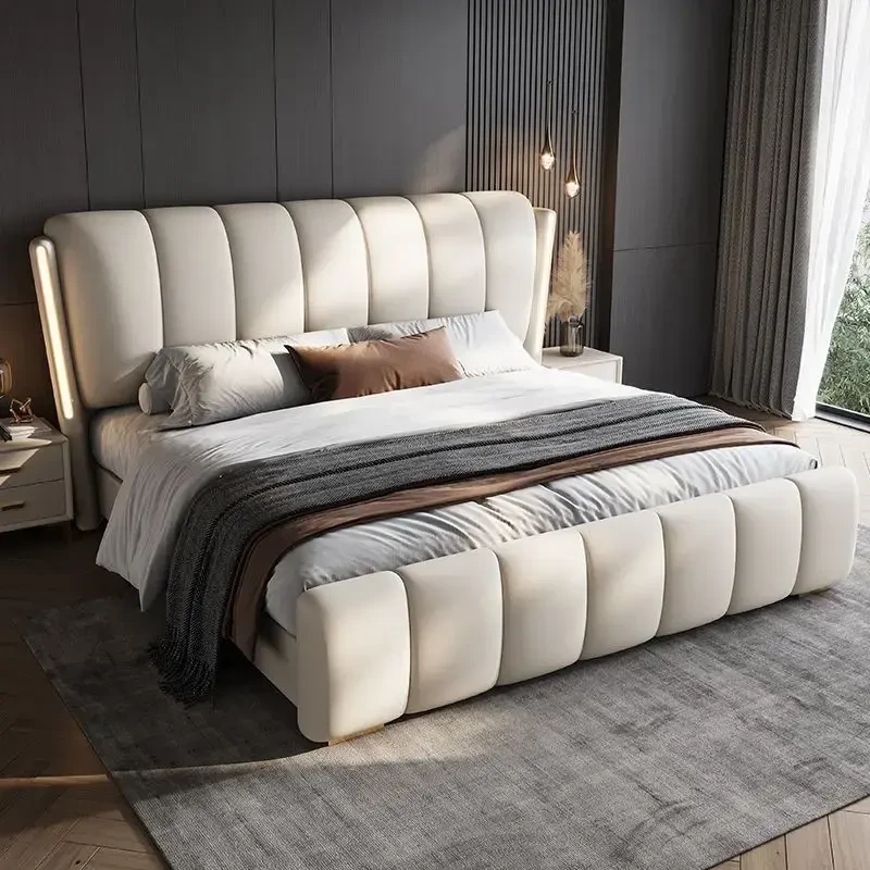 922#意式新款轻奢组合头层牛皮现代简约奶油1.5主卧意式极简储物