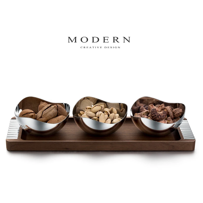 摩登轻奢胡桃木干果盘家用茶几家用零食碗创意坚果盘水果盘茶托盘