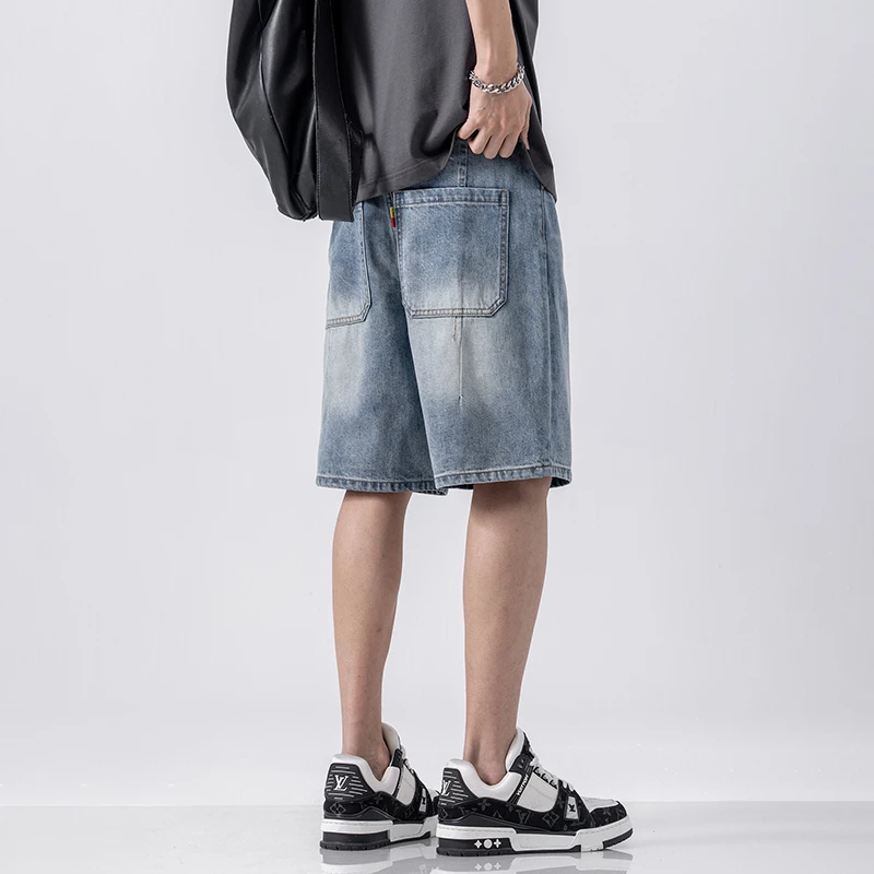 2024春夏新款牛仔短裤男百搭宽松韩版潮流中裤复古夏季日系五分裤