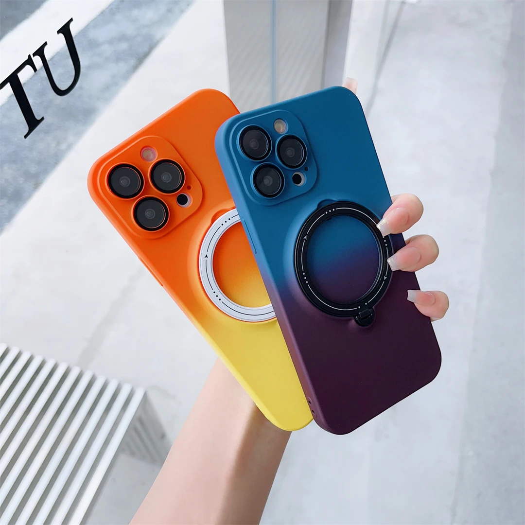 适用苹果14promax磨砂渐变软壳隐形磁吸支架手机壳iPhone13/12/11