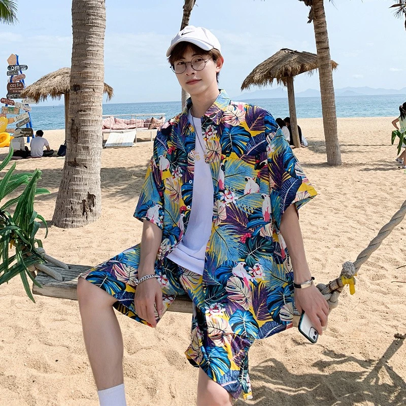 海边度假沙滩裤套装男士三亚旅行穿搭宽松冰丝速干可下水游泳短裤