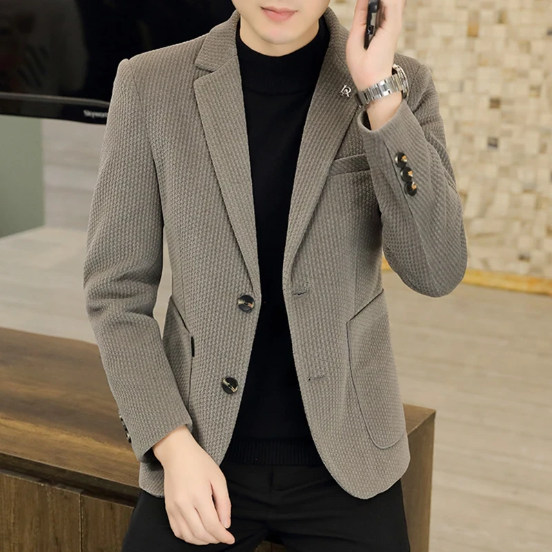 2024新款秋冬季男士西装韩版休闲潮流单西外套男青年加厚毛呢西服