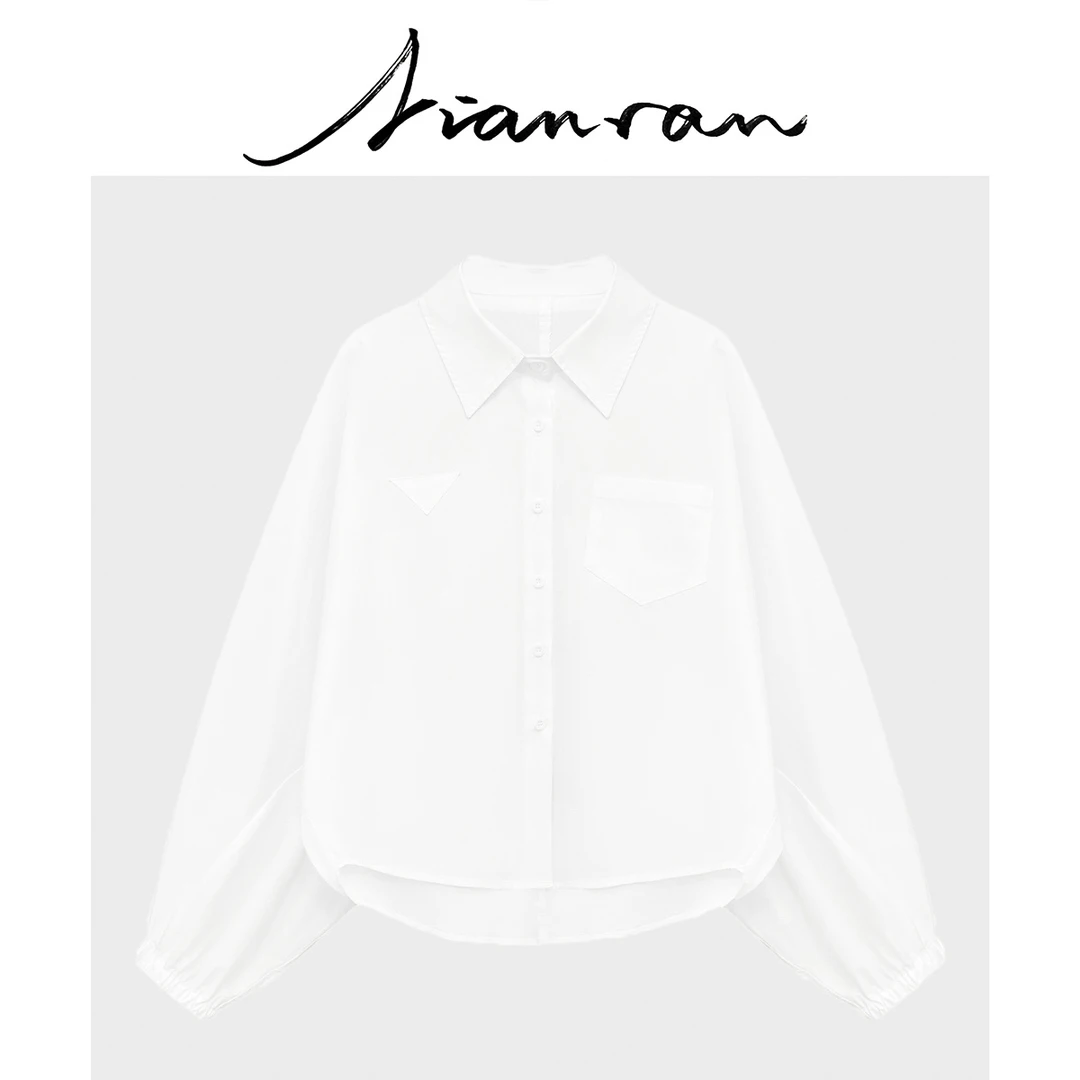 NianR-B-V三角瓷白宽松衬衫气质时尚白色百搭小众设计感简约