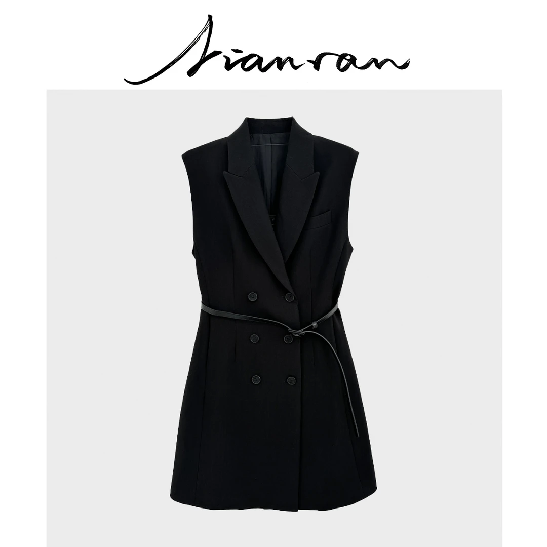 NianR.-D-I蜜蜂高定修身连衣裙时尚气质女士黑色中长款无袖通勤