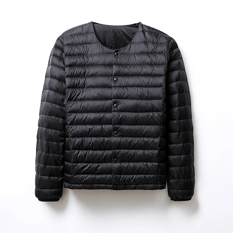 男士2024内胆轻薄内穿中青老年秋冬春季V领短款时尚圆领保暖外套