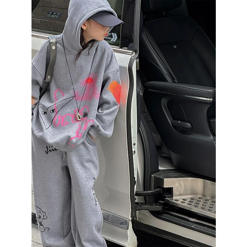 KIDS卫衣套装2024新款秋冬装儿童加绒加厚运动两件套潮