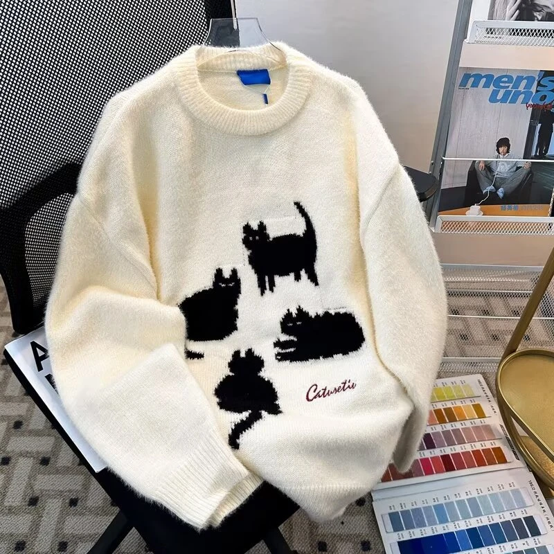 韩系慵懒风圆领毛衣男2024秋冬季松弛感小清新潮流保暖针织衫