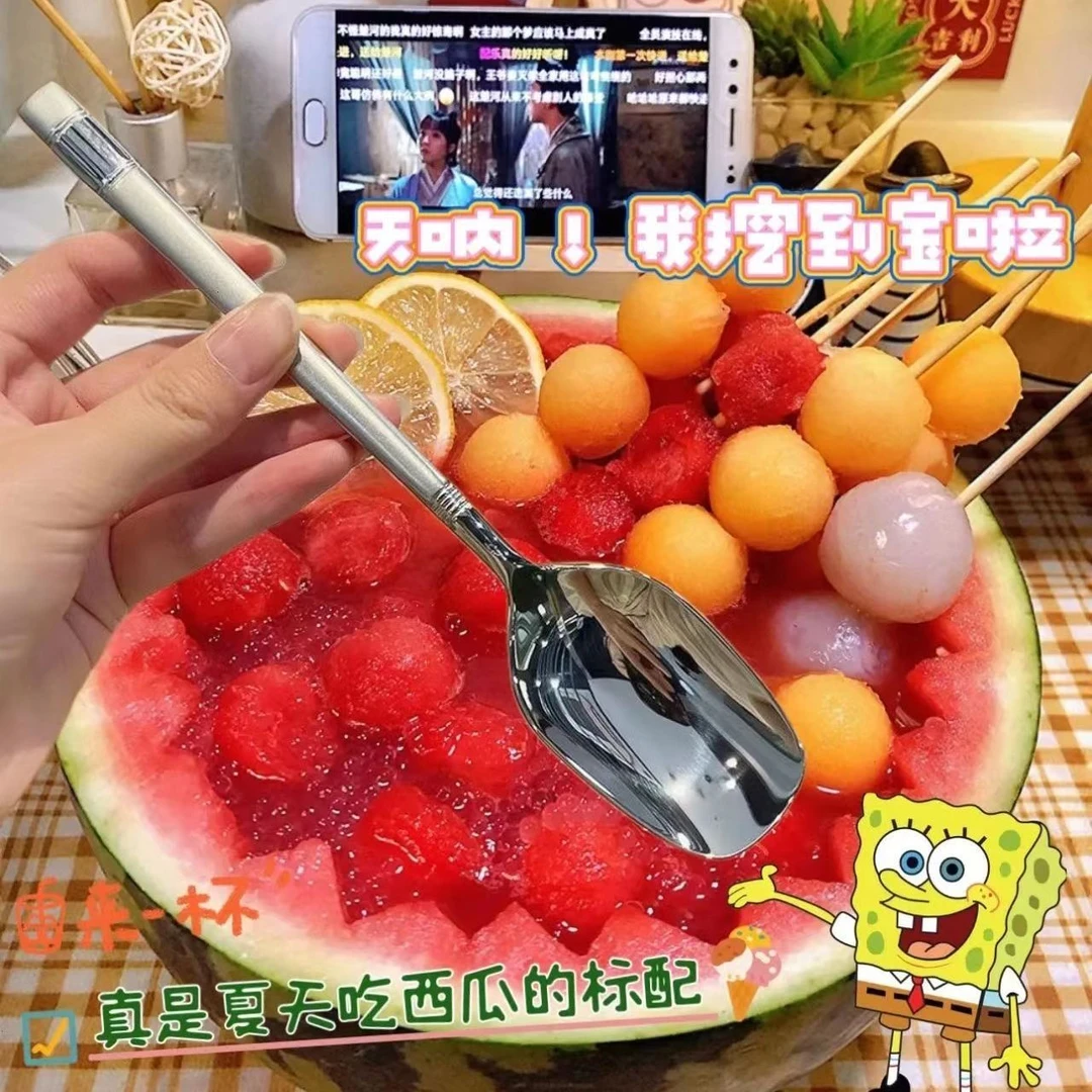 骑士勺家用勺子ins高颜值吃西瓜不锈钢创意网红勺吃饭勺平头长柄