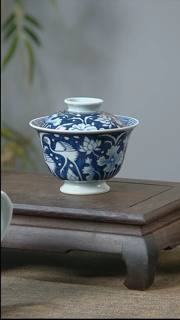 【闪购商品】折葵非器手工手绘一鹭莲升盖碗