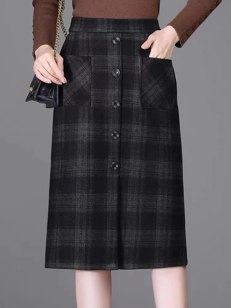 691#时尚格纹设计感高腰半身裙【裙长70】B8-2
