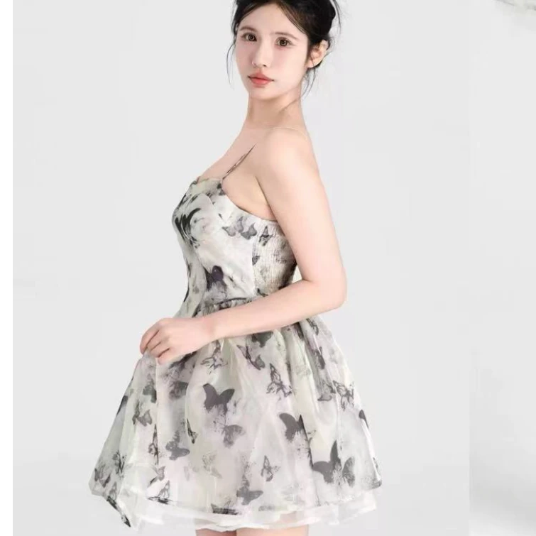 23101韩版时尚修身显瘦气质法式网纱拼接吊带连衣裙短裙女A7-2