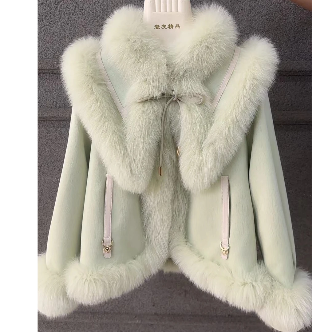 DOUSHEHUI  甜心教主狐狸毛麂皮绒皮草服饰外套 秋日省心穿搭look