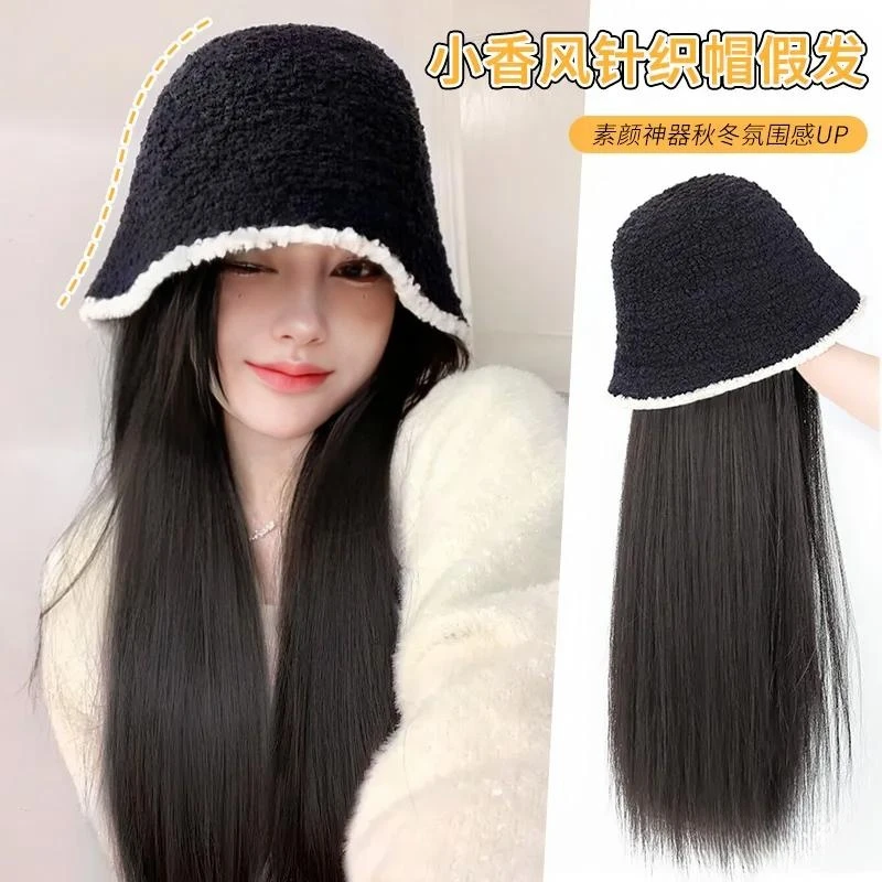渔夫假发帽子一体女士秋冬小香风长直发水波纹微卷自然仿真全头套