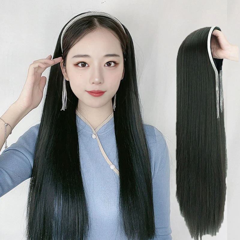香逸假发女长发水钻发箍仿真U型可拆卸流苏水晶头箍长卷发半头套