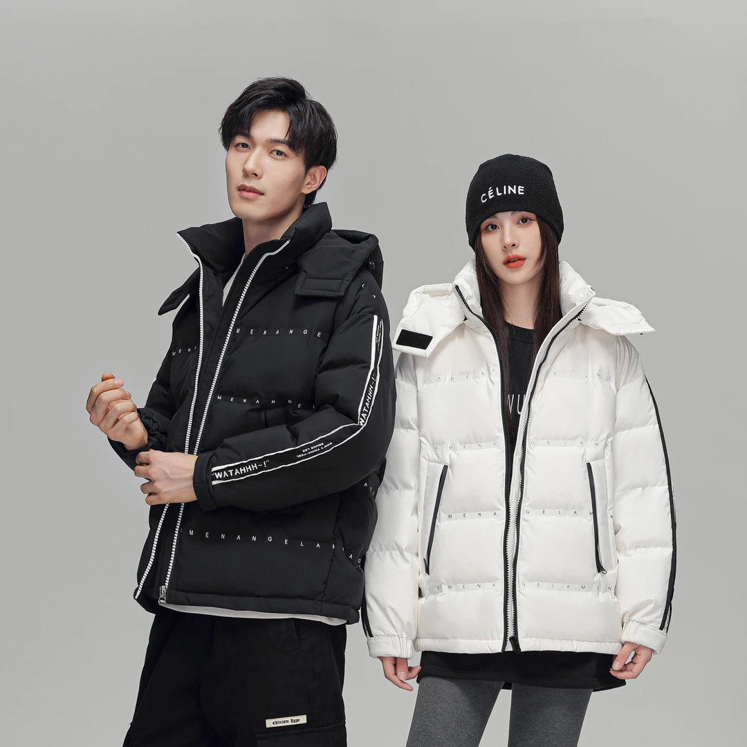 门店659!四级防寒~男女同款字母时尚休闲短款羽绒服8821