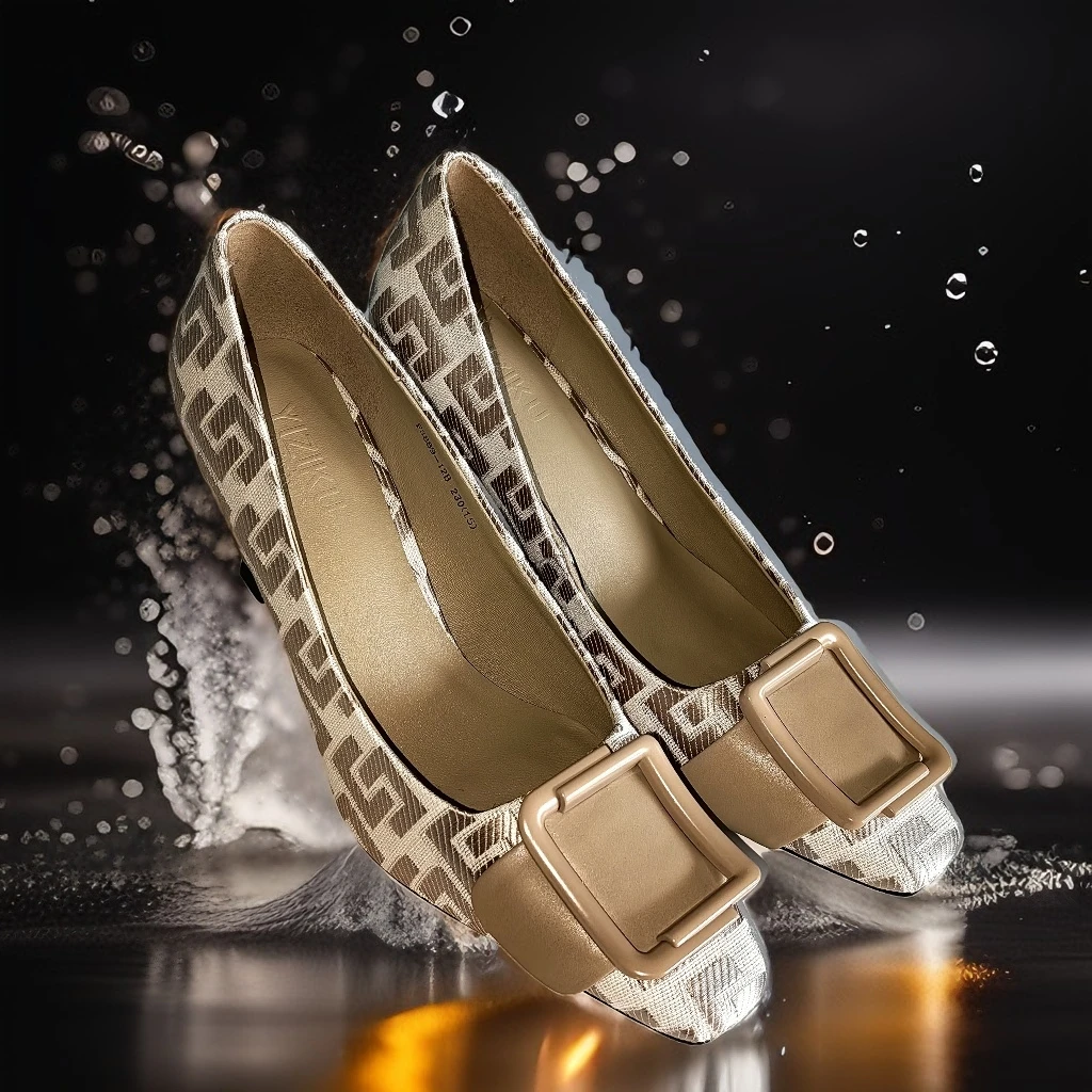 高跟真皮小香风气质百搭低跟尖头法式方头女鞋单鞋平底跟鞋浅口