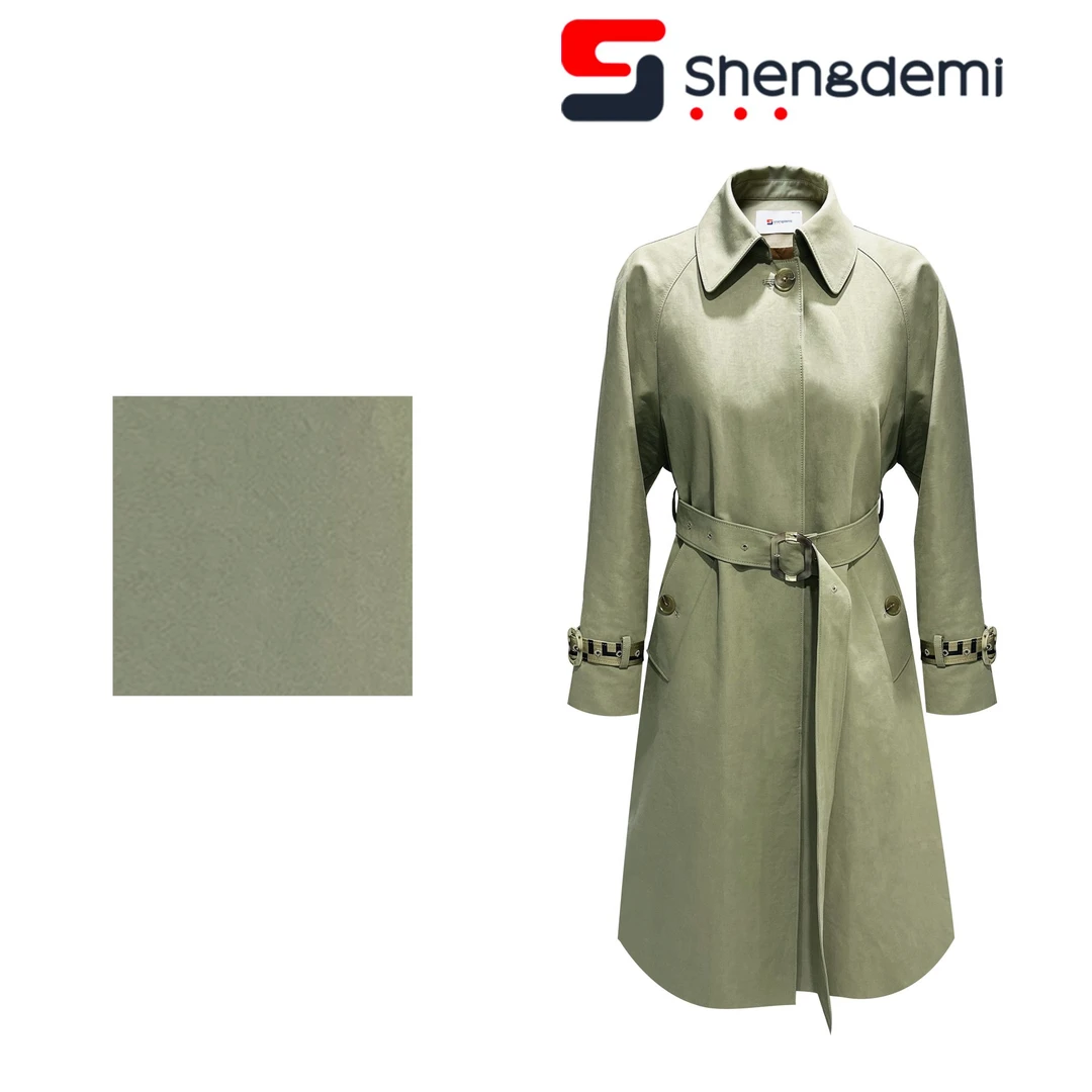 SHENGDEMI冬季鹅绒复古排扣中长款腰带长袖翻领极简风衣女装外套