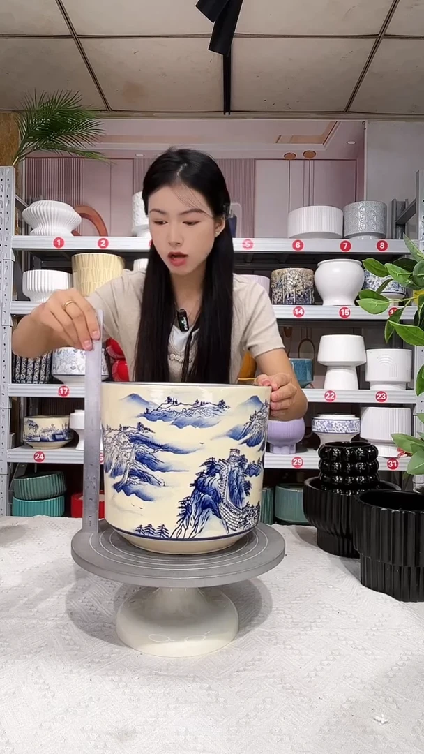 【闪购商品】陶瓷20CM以下高温陶瓷花盆-长城大25*22