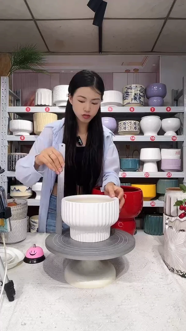 【闪购商品】陶瓷20CM以下高温陶瓷花盆-白竖小20*13