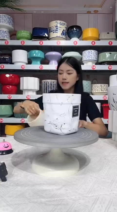 【闪购商品】陶瓷20CM以下高温陶瓷花盆-白泼墨方口*小*瑕疵