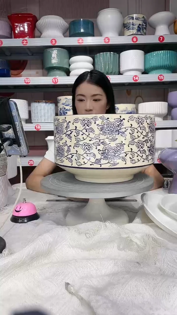 【闪购商品】陶瓷20CM以下高温陶瓷花盆-牡丹大26*17