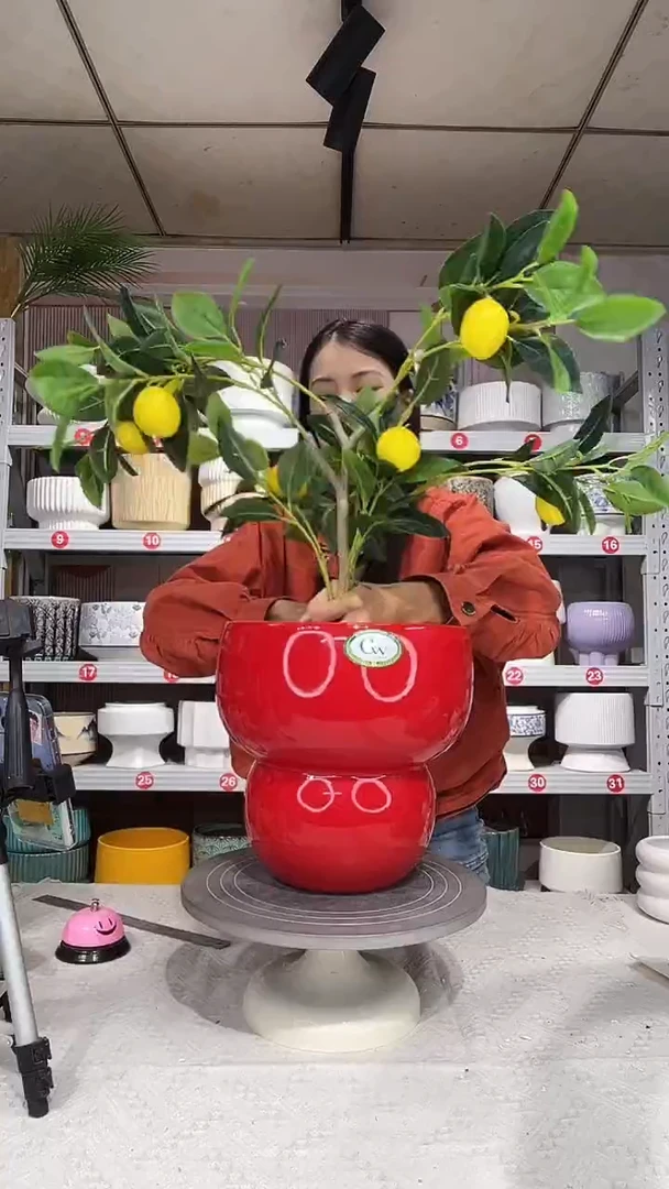 【闪购商品】陶瓷20CM以下高温陶瓷花盆-红葫芦大25*26瑕疵