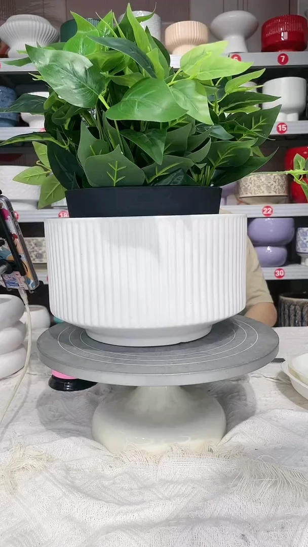 【闪购商品】陶瓷20CM以下高温陶瓷花盆-新白竖纹大25*15*瑕疵