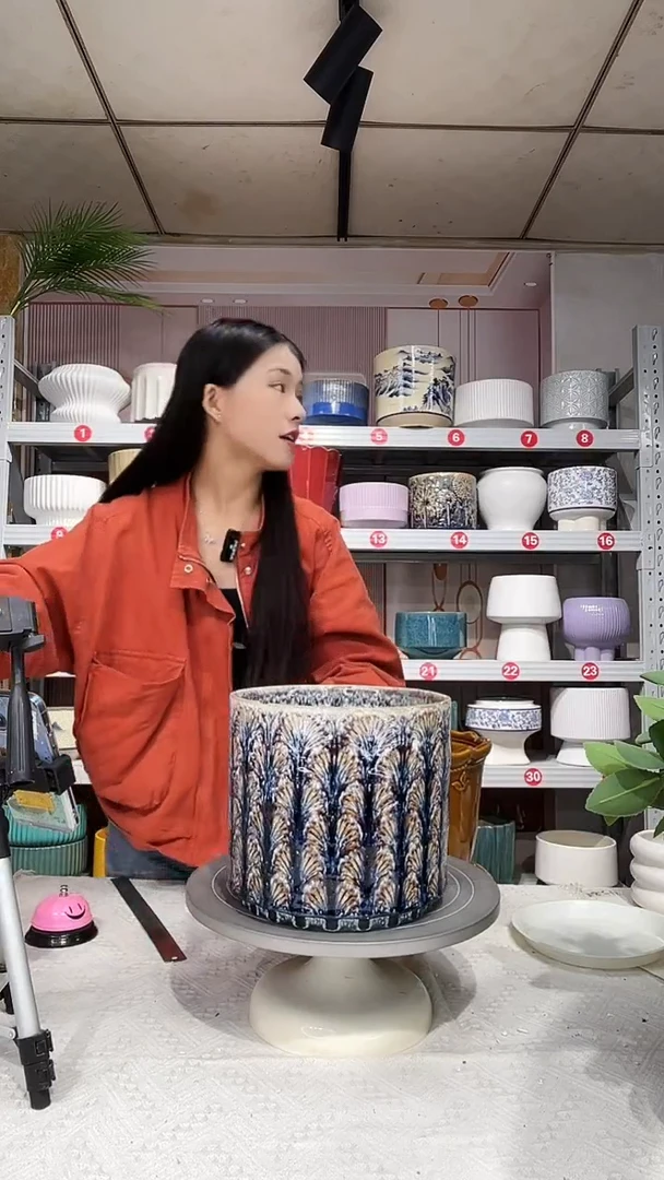 【闪购商品】陶瓷20CM以下高温陶瓷花盆-小黑扇20*18