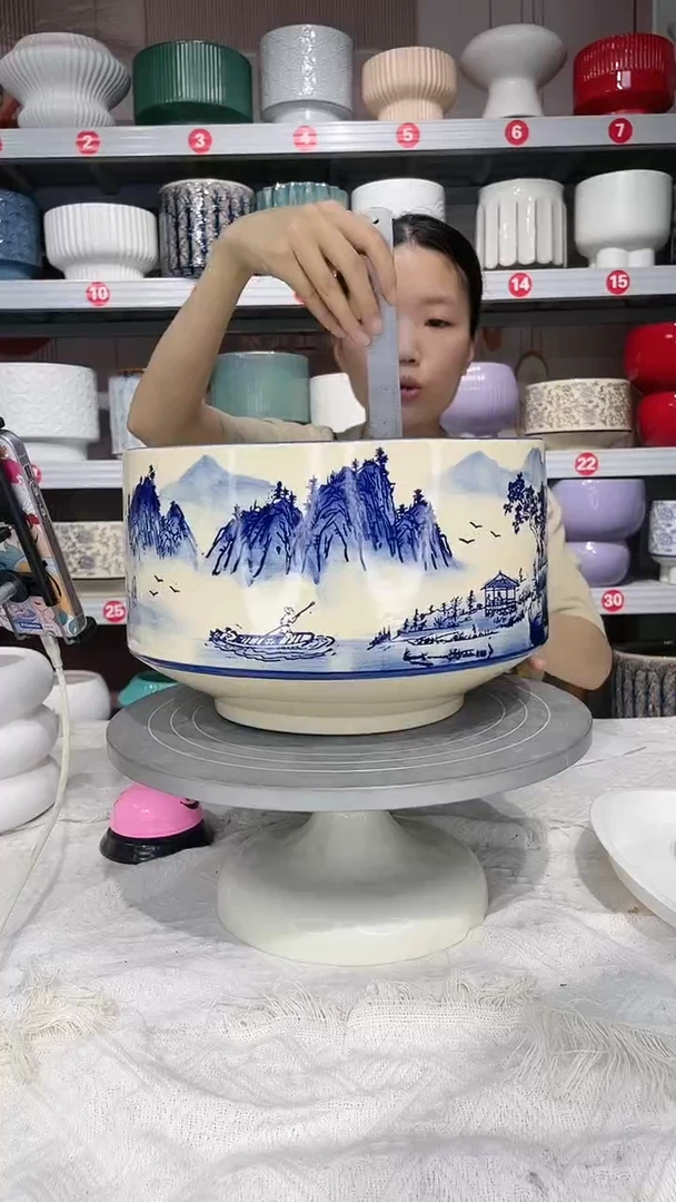 【闪购商品】陶瓷20CM以下高温陶瓷花盆-山水大26*17